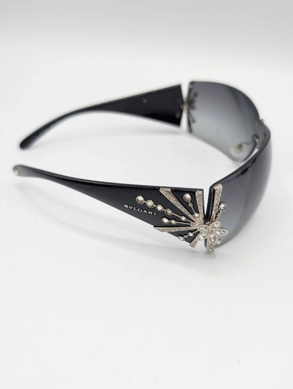 Bvlgari Limited Edition Crystal Black Shield Sunglasses